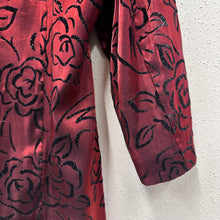 Vintage Burgundy Burnout Velvet Rose Jacket | Sheer Floral Open Front Jacket | Romantic 90s Lightweight Jacket | Women’s EU 40