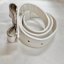 White Bow Belt / Vintage Inspired Faux Leather Ribbon Belt / Coquette Statement Waist Belt / Silver Tone Detail