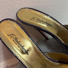 Vintage Italian Heels Purple Patent Leather Mule Sandals Stiletto Heels Made in Italy Size 45