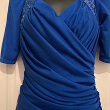 Vintage 80s Electric Blue Sequin Draped Maxi Dress | Open Back Tie Detail, Made Australia