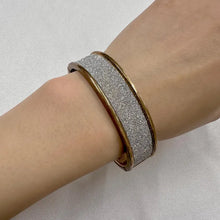 Vintage Silver Glitter Hinged Bangle | Oval Sparkle Bracelet | Silver Tone Clamper Cuff | Retro Statement Jewelry
