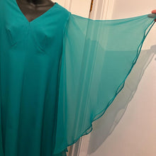Vintage 70s H&T Creation Teal Cape Dress Size SSW / S | Rare Sheer Chiffon Tiered Overlay Cocktail Dress | Retro V-Neck Avant Garde Dress