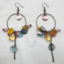 Vintage Shell Disc Hoop Earrings | Pastel Boho Festival Jewelry