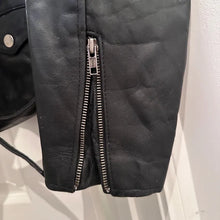 Vintage Black Leather Asymmetrical Biker Jacket, Distressed Punk Rocker Coat