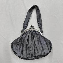 Vintage Charcoal Grey Satin Ruched Evening Bag, Kiss Lock Frame Purse, Y2K Formal Mini Handbag
