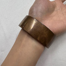 Vintage Rhinestone Metal Cuff Bangle / Wide Bronze Statement Bracelet / Glam Retro Jewelry