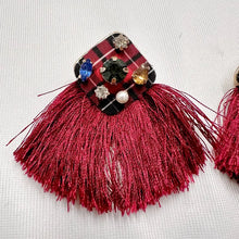 Vintage Red Tassel Statement Earrings | Plaid Rhinestone Fringe Earrings | Boho Glam Jewellery