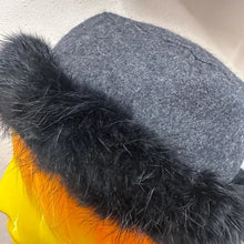 Vintage Charcoal Wool Blend Hat | Black Faux Fur Trim Winter Cap