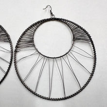 Statement Hoop Wire Earrings | Gunmetal Gray Silver Oversized Circular Dangle Earrings | Boho Industrial Handmade Style