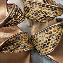 Vintage Tony Keuylian Snake Print Platform Mules – Gold Bronze Leather Y2K Sandals