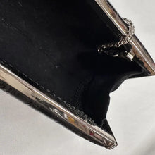 Vintage Black Croc Embossed Cylinder Clutch Bag, Rhinestone Clasp Evening Purse, Chain Strap Y2K Shoulder Bag
