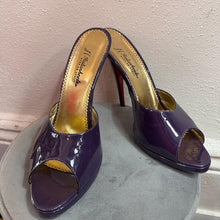 Vintage Italian Heels Purple Patent Leather Mule Sandals Stiletto Heels Made in Italy Size 45