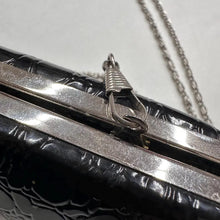 Vintage Black Croc Embossed Cylinder Clutch Bag, Rhinestone Clasp Evening Purse, Chain Strap Y2K Shoulder Bag