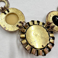 Vintage Chunky Statement Necklace – Oversized Circular Pendant, Faceted Black Stone, Bold Gold Tone Chain