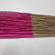 Vintage Gold Tone Hot Pink Chain Fringe Bracelet | Statement Cuff, Adjustable Clasp