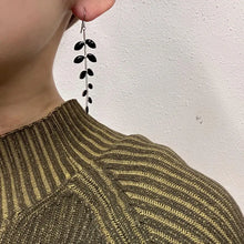 Vintage Black Leaf Dangle Earrings | Silver Tone Botanical Statement Jewelry