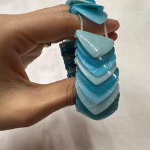 Vintage Blue Marble Plastic Stretch Bracelet | Layered Tile Beads, Y2K Boho Jewelry