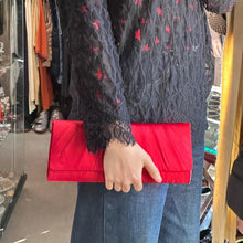 Vintage Red Satin Evening Bag | Pleated Formal Clutch, 90s Cocktail Party Purse