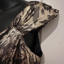 Vintage 1950s Metallic Brocade Fit and Flare Dress | Gold Black Jacquard Party Formal Occasion