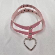 Vintage Pink Double Strap Heart Choker / Faux Leather Choker / Y2K Kawaii Necklace / Harajuku Style / Statement Choker