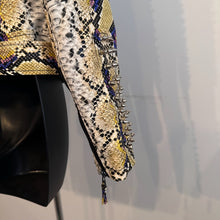 Y2K Snake Print Faux Leather Biker Jacket, Studded Spiked Jacket, Statement Moto Jacket, Rock Glam Jacket, Edgy Cropped Jacket