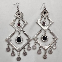 Statement Red Rhinestone Chandelier Earrings | Oversized Geometric Dangle Earrings | Silver Tone Gothic Boho Earrings
