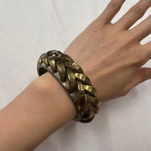 Vintage Brutalist Chain Link Bangle / Sculptural Gold Tone Bracelet / Chunky Statement Cuff