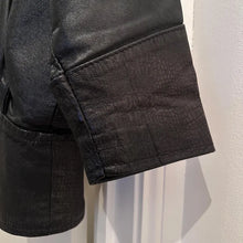 Vintage Bella J Black Leather Jacket | 80s Batwing Snake Print Panel Bomber