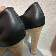Black Leather Platform Heels Size AU 10 | Strappy Minimal Sandals Chunky Heel
