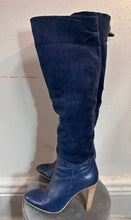Blue Two-Tone Over The-Knee Boots – Suede & Leather Mix
