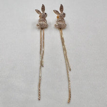 Vintage Crystal Bunny Tassel Earrings | Rhinestone Rabbit Drop Earrings | Gold Tone Statement Earrings