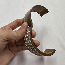 Vintage Rhinestone Metal Cuff Bangle / Wide Bronze Statement Bracelet / Glam Retro Jewelry
