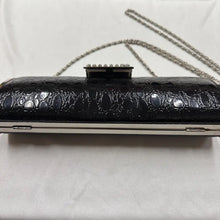 Vintage Black Croc Embossed Cylinder Clutch Bag, Rhinestone Clasp Evening Purse, Chain Strap Y2K Shoulder Bag