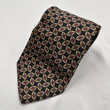Vintage Beaufort 100% Silk Tie Black Gold Red Geometric Diamond Pattern Made in Italy