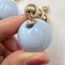 Vintage Powder Blue Lucite Ball Drop Earrings | Gold Tone Statement Earrings | Retro 1980s Oversized Bubble Earrings