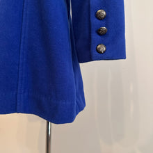 Royal Blue Wool Coat | Double-Breasted Military Style Jacket | High Neck Fitted Outerwear