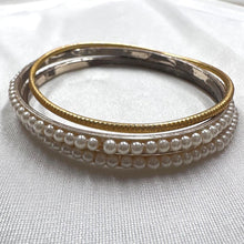 Vintage Gold & Pearl Layering Bangle Set / Minimal Retro Bracelets / Elegant Stackable Jewelry