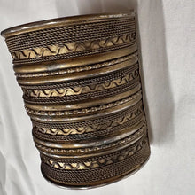 Vintage Wide Gold Tone Cuff Bracelet | Tribal Boho Statement Bangle | Adjustable Textured Metal Cuff