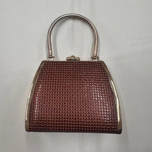 Vintage Gold-Tone Brown Mini Top Handle Bag with Pearl Details