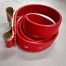 Red Bow Belt / Vintage Inspired Faux Leather Ribbon Belt / Coquette Statement Waist Belt / Gold Tone Detail
