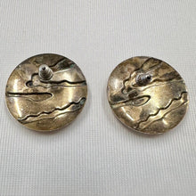 Vintage Abstract Art Stud Earrings | Retro Mustard Enamel Disc Earrings | 80s Statement Round Studs
