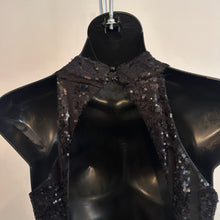 Black Sequin Halter Jumpsuit, Geometric Stripe Open Back Party Outfit (Size S)