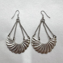 Vintage Silver Shell Fan Drop Earrings – Statement Boho Dangle Earrings, Lightweight Festival Jewelry