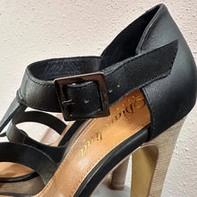 Black Leather Platform Heels Size AU 10 | Strappy Minimal Sandals Chunky Heel