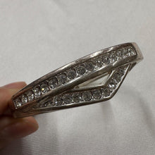 Vintage Rhinestone Open Cuff Bracelet / Silver Tone Geometric Bangle / Art Deco Style Jewelry