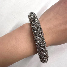 Vintage Silver Tone Mesh Twist Bangle | Sculptural Statement Bracelet | Textured Rope Design | Modernist Vintage Jewelry