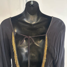 Black Pleated Open Back Tunic Dress, Gold Embellished Long Sleeve Mini Dress, Flared Sleeve Black Dress, Elegant Vintage Eveningwear