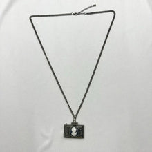 Vintage Cameo Camera Pendant Necklace, Antique Bronze Tone Long Chain Necklace, Victorian Revival Portrait Charm, Unique Statement Jewelry