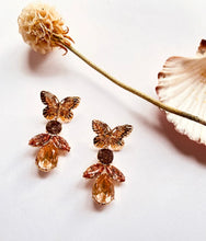 Vintage Butterfly Crystal Statement Earrings | Gold Butterfly Drop Earrings | Pink Rhinestone Glam Earrings | Romantic Coquette Jewellery