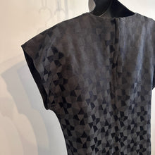 Vintage Black Geometric Jacquard Wrap Dress, V-Neck, Sleeveless, Architectural Style